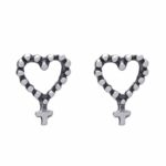 Brinco De Prata 925 Rosário Coração 1,0 cm