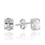 Brinco De Prata 925 Zircônia Oval Cristal 7,0 mm