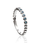 Anel De Prata 925 Bolinhas Ligadas Com Zircônias Azul Claro