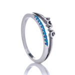 Anel De Prata 925 Aro Duplo Love Azul Turquesa