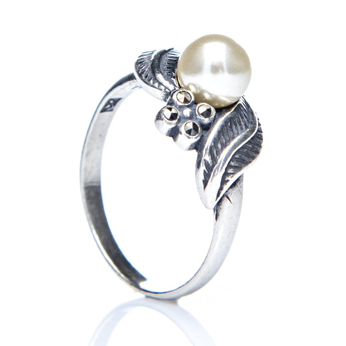 anel-de-prata-perola-e-marcassitas Anel De Prata 925 Com Pérola - Imagem 1