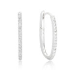 Brinco de prata 925 argola oval cravejada com zircônias brancas 2,2 cm