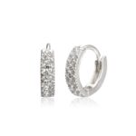 Brinco De Prata 925 Argola Grossa Mini Com Zircônias Branca 1,1 cm