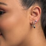 Brinco De Prata 925 Argola Cravejada Pingente Zircônia Preta 2,1cm - Imagem 3