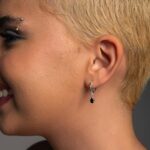 Brinco De Prata 925 Argola Cravejada Pingente Zircônia Preta 2,1cm - Imagem 2