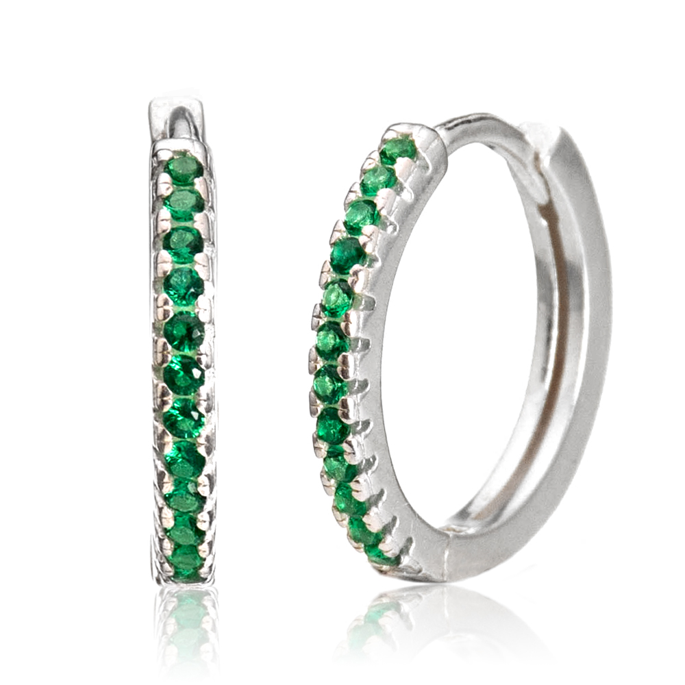 brinco-de-prata-argola-zirconia-verde Brinco De Prata 925 Argola Cravejada Com Zircônias Verde 1,6 cm - Imagem 1
