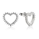 Brinco De Prata 925 Coração Cravejado Com Zircônias Branca