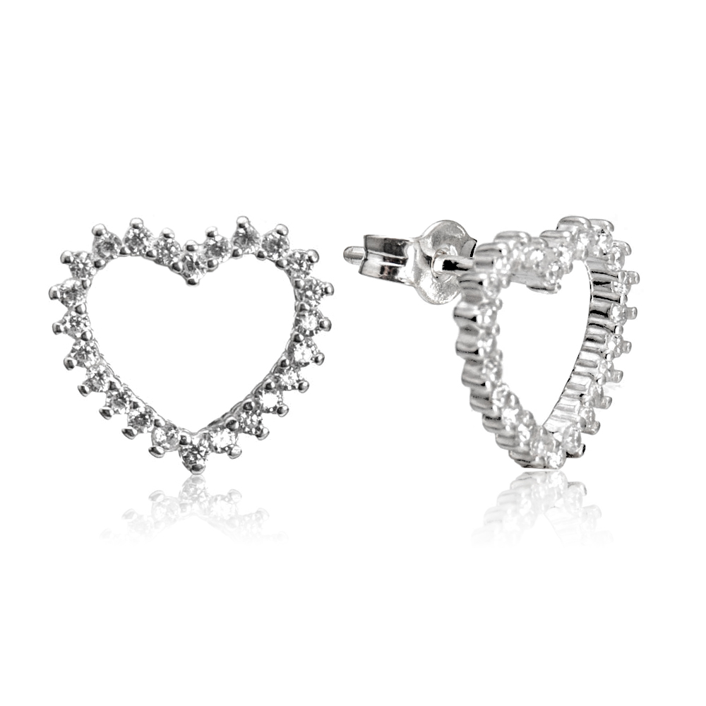 brinco-de-prata-coração-vazado-cravejado-branco Brinco De Prata 925 Coração Cravejado Com Zircônias Branca - Imagem 1