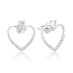Brinco de prata 925 coração vazado cravejado e zircônia gota 1,5 cm