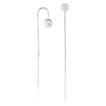 Brinco De Prata 925 Corrente Com Pérola 8,4 Cm