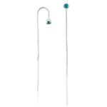 Brinco De Prata 925 Corrente Zircônia Azul Turmalina 8,4cm