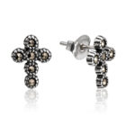 Brinco De Prata 925 Cruz Pequena Com Marcassitas 1,1 Cm