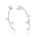 Brinco de prata 925 cravejado três estrelas com tarraxa 3 cm