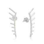 Brinco de prata 925 ear cuff riscos crescentes cravejado com zircônias brancas 2,6 cm