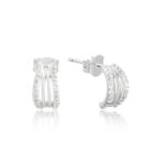 Brinco de prata 925 meia argola PP aro central com zircônias brancas 9 mm