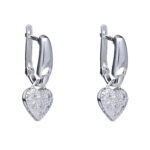 Brinco De Prata 925 Com Pingente Coração Cravejado 2 Cm