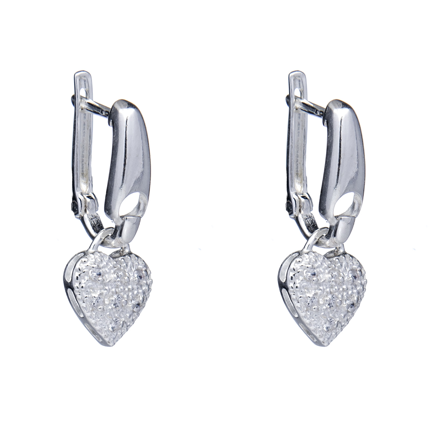 brinco-de-prata-pingente-coração-cravejado Brinco De Prata 925 Com Pingente Coração Cravejado 2 Cm - Imagem 1