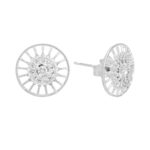 Brinco de prata 925 pizza zircônias brancas com borda riscadinha 1,2 cm