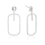 Brinco de prata 925 retangular cravejado base palito 3,4 cm