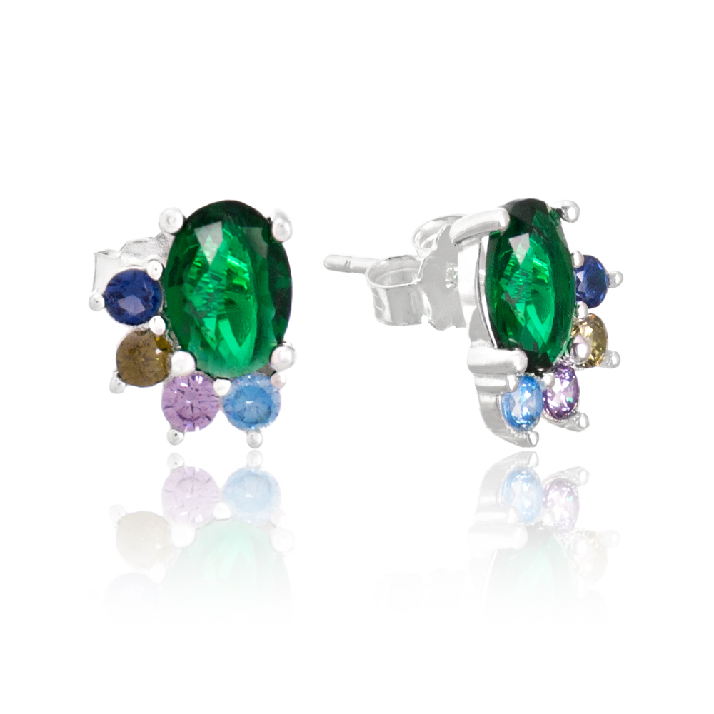 brinco-de-prata-zirconia-oval-verde-com-detalhes-em-zirconias-coloridas-1-cm Brinco de prata 925 zircônia oval verde com detalhes em zircônias coloridas 1,0 cm - Imagem 1
