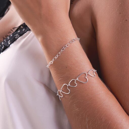 Pulseira De Prata 925 Elos Mini Corações - Imagem 3