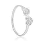 Anel de prata 925 aberto corações cravejados com zircônias