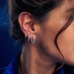 Trio de brincos de argola em prata 925 com zircônias brancas fino - Imagem 2