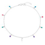 Tornozeleira De Prata 925 Bolinhas Coloridas