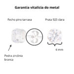 Brinco de prata 925 zircônia redonda cristal 6,0 mm - Imagem 3