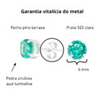 Brinco de prata 925 zircônia redonda azul turmalina 6,0 mm - Imagem 3