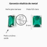 Brinco de prata 925 zircônia quadrada verde 8,0 mm - Imagem 3