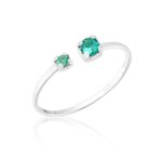 Anel de prata 925 ajustável duas zircônias quadradas turmalina paraíba