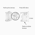 Brinco de prata 925 zircônia quadrada cristal 8 mm - Imagem 3