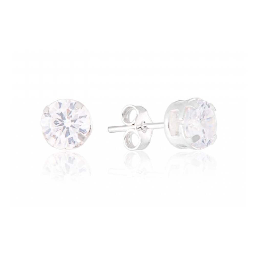 brinco-de-prata-zirconia-redonda-cristal1 Brinco de prata 925 zircônia redonda cristal 6,0 mm - Imagem 1