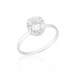 Anel de prata 925 liso com zircônia redonda cristal