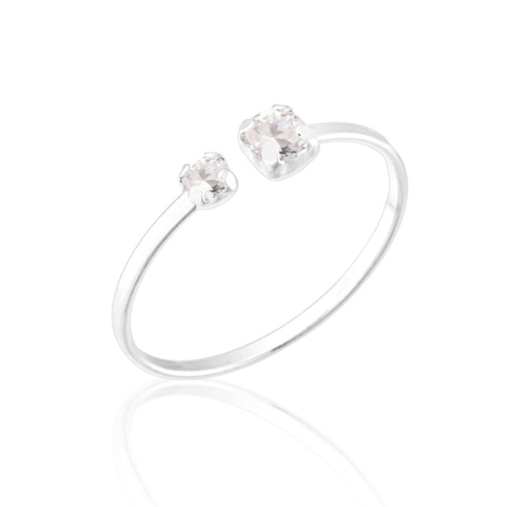 dc68e968a63bb8d0bd5fb212263d50e3.jpg Anel de prata 925 ajustável duas zircônias quadradas cristais - Imagem 1