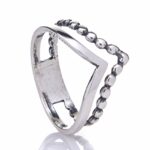 Anel de prata 925 geométrico V aro duplo liso com bolinhas