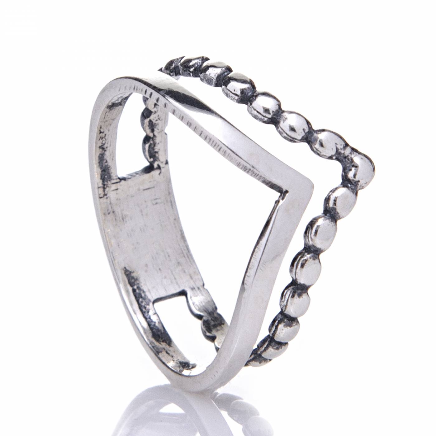 acf3f4058e0b01622c0c4489a73fbb89-1.jpg Anel de prata 925 geométrico V aro duplo liso com bolinhas - Imagem 1