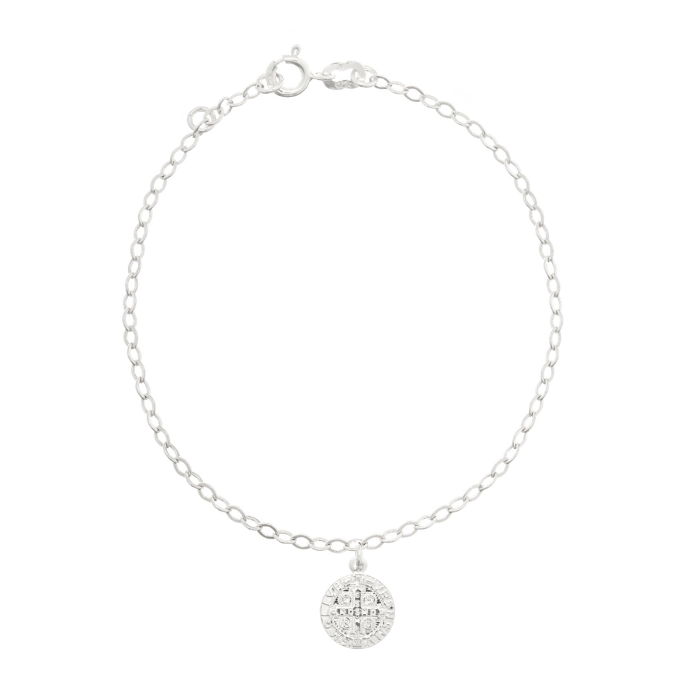 033e206eba5f9afeb4503dff65cdf63e.jpg Pulseira de prata 925 medalha São Bento pendurada - Imagem 1