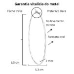 Bracelete de prata 925 oval liso fio levemente torcido fino 2 mm com fecho trava - Imagem 2