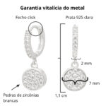 Brinco de prata 925 argola pequena cravejada chuveirinho maior pendurado - Imagem 3