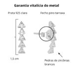 Brinco de prata 925 cinco triângulos cristal - Imagem 4