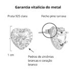 Brinco de prata 925 coração cristal com borda cravejada com zircônias - Imagem 3