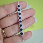 Pulseira de prata riviera ajustável oito zircônias azul escuro - Imagem 2