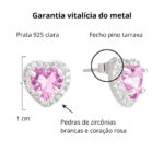 Brinco de prata 925 coração rosa com borda cravejada com zircônias - Imagem 3