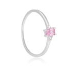 Anel de prata 925 pedra retangular zircônia rosa