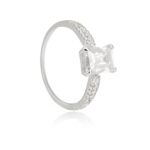 Anel de prata 925 pedra retangular cristal aro cravejado