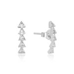 Brinco de prata 925 cinco triângulos cristal