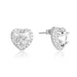 Brinco de prata 925 coração cristal com borda cravejada com zircônias
