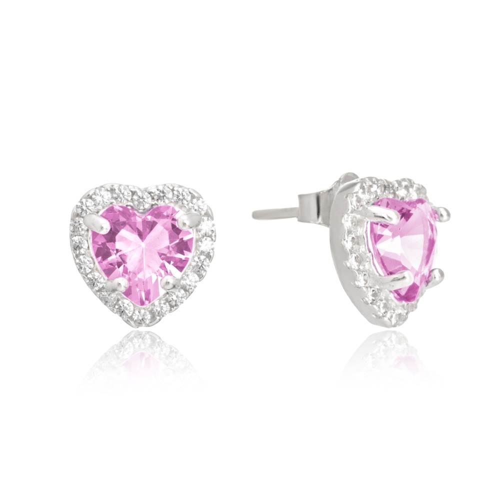 brinco-de-prata-coracao-rosa-com-borda-cravejada-com-zirconias Brinco de prata 925 coração rosa com borda cravejada com zircônias - Imagem 1